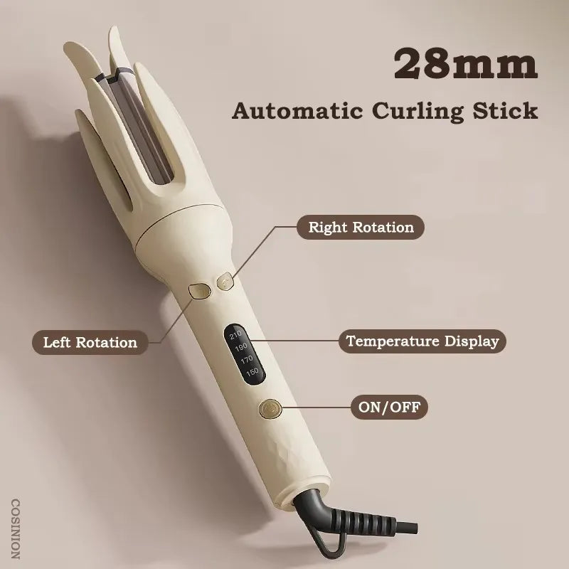 Automatic Hair Curler: 28mm Ceramic Rotating Anti-Tangle Wave Styler